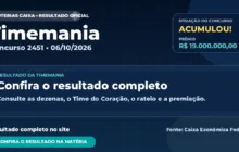 Resultado da Timemania de hoje, concurso 2451